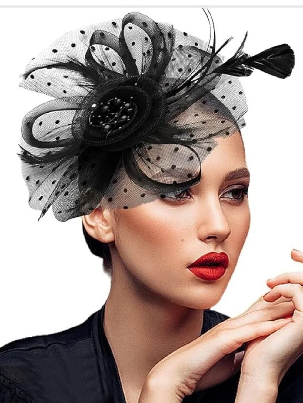 Elegant Black Polka Dot Fascinator Headpiece for Women